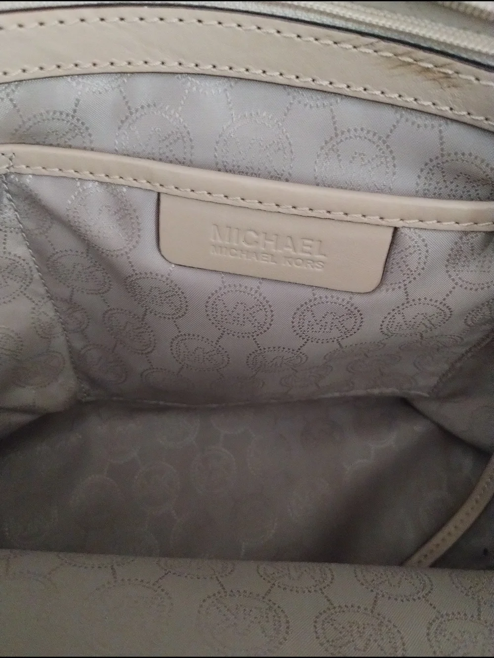 Michael Kors Rare Monogram Checkered Tote Bag with Beige Trim